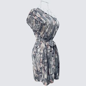 Women’s Silk One-Shoulder Patterned Dress with Sash Belt - Size Small